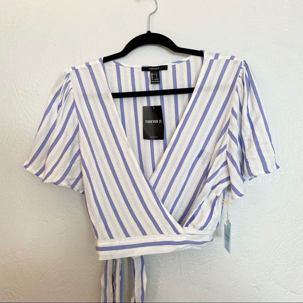 Forever 21 Blue and White Stripe Wrap Top